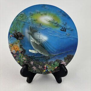 3D Whale Plate Ceramic Hand Painted Ship Nautical Sea Life Decorative